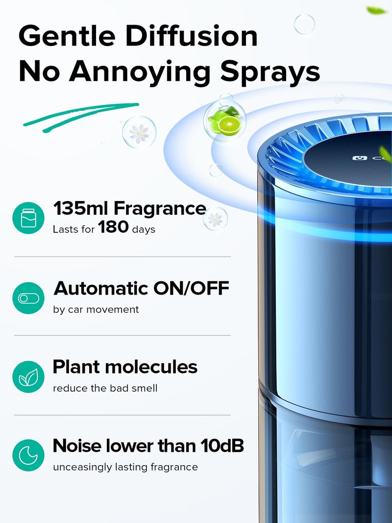 Ceeniu New Smart Car Air Freshener 135ml آخر 6 أشهر تشغيل/إيقاف تلقائي معطر السيارة يدوم طويلاً، متعدد الأوضاع، قابل للتعديل، ضوء، عطر فرنسي طبيعي، CF3، ناشر رائحة، رائحة الثلج والنعناع - Image 2